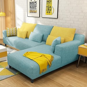 furny mintoo 4 seater fabric rhs l shape sofa set teal color