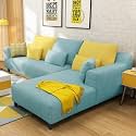 FURNY Mintoo 4 Seater Fabric RHS L Shape Sofa Set (Teal Color)