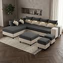 FURNY Sebian Velvet-Suede Fabric 8 Seater LHS