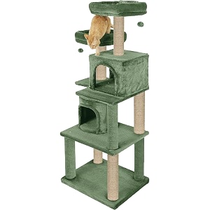 fur fabric multistory kitten cat tree - condos  perches  hanging balls  jute ropescratching posts 22 x 18 x 57 inches green - furr-55