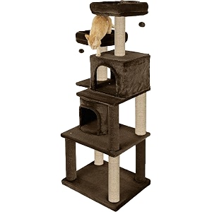 fur fabric multistory kitten cat tree - condos  perches  hanging balls  jute ropescratching posts 22 x 18 x 57 inches brown - furr-55