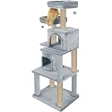 Fur Fabric Multistory Kitten Cat Tree - Condos | Perches | Hanging Balls | Jute RopeScratching Posts (22 x 18 x 57 Inches) (Grey - FURR-55)