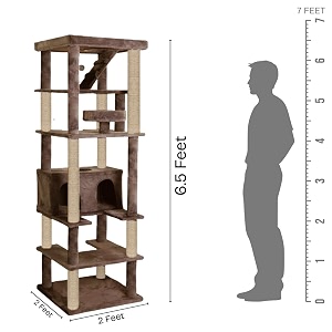 multilevel fur fabric cat tree - ladder  hanging ball  large condo  jute rope scratching posts  for adult cats amp kittens height 75 inch brown - furr-93