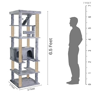 multilevel fur fabric cat tree - ladder  hanging ball  large condo  jute rope scratching posts  for adult cats amp kittens height 75 inch grey - furr-93