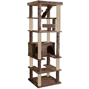 multilevel fur fabric cat tree - ladder  hanging ball  large condo  jute rope scratching posts  for adult cats amp kittens height 75 inch green - furr-93