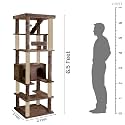 Multilevel Fur Fabric Cat Tree - Ladder | Hanging Ball | Large Condo | Jute Rope Scratching Posts | for Adult Cats &amp; Kittens (Height 75 Inch) (Brown - FURR-93)