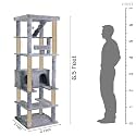 Multilevel Fur Fabric Cat Tree - Ladder | Hanging Ball | Large Condo | Jute Rope Scratching Posts | for Adult Cats &amp; Kittens (Height 75 Inch) (Grey - FURR-93)