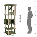 Multilevel Fur Fabric Cat Tree - Ladder | Hanging Ball | Large Condo | Jute Rope Scratching Posts | for Adult Cats &amp; Kittens (Height 75 Inch) (Green - FURR-93)