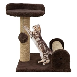 soft fur fabric activity dual jute rope scratching post cat tree for kittens amp cats height 16 inch brown