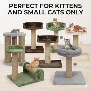 soft fur fabric activity dual jute rope scratching post cat tree for kittens amp cats height 16 inch brown
