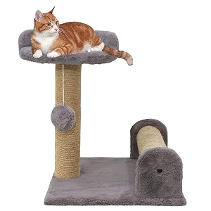 soft fur fabric activity dual jute rope scratching post cat tree for kittens amp cats height 16 inch grey furr-21