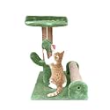 Soft Fur Fabric Activity Dual Jute Rope Scratching Post Cat Tree for Kittens &amp; Cats (Height 16 Inch) (Cactus)