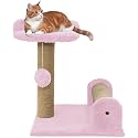Soft Fur Fabric Activity Dual Jute Rope Scratching Post Cat Tree for Kittens &amp; Cats (Height 16 Inch) (Pink)(FURR-21)