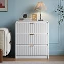 FURSUN 32" Tall Fluted Nightstand, 3 Drawers Wooden End Table w/Storage, Curved Profile Design, Modern Bedside Table for Bedroom, Solid White