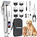 Furvana Set of 15 Dog Clippers for Grooming, Professional Dog Grooming Kit with 10W High-Torque Motor, Stainless Steel Blade, 6 Guide Combs, 49dB Quiet, 2000mAh, Corded & Cordless