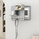 Fuse Box Cover Cabinet, Wall Mounted Fuse Box Cover Cabinet, Wooden with Shelf &amp; Hooks, for Living Room Home Office(Gray-b,50 * 40cm/19.7 * 15.7in)