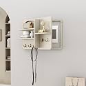 Fuse Box Cover Cabinet, Wall Mounted Fuse Box Cover Cabinet, Wooden with Shelf &amp; Hooks, for Living Room Home Office(Beige-a,40 * 30cm/15.7 * 11.8in)