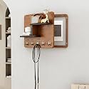 Fuse Box Cover Cabinet, Wall Mounted Fuse Box Cover Cabinet, Wooden with Shelf &amp; Hooks, for Living Room Home Office(Brown-b,60 * 40cm/23.6 * 15.7in)