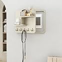 Fuse Box Cover Cabinet, Wall Mounted Fuse Box Cover Cabinet, Wooden with Shelf &amp; Hooks, for Living Room Home Office(Beige-b,55 * 45cm/21.7 * 17.7in)