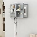 Fuse Box Cover Cabinet, Wall Mounted Fuse Box Cover Cabinet, Wooden with Shelf &amp; Hooks, for Living Room Home Office(Gray-a,60 * 40cm/23.6 * 15.7in)
