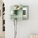 Fuse Box Cover Cabinet, Wall Mounted Fuse Box Cover Cabinet, Wooden with Shelf &amp; Hooks, for Living Room Home Office(Green-b,50 * 40cm/19.7 * 15.7in)