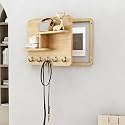 Fuse Box Cover Cabinet, Wall Mounted Fuse Box Cover Cabinet, Wooden with Shelf &amp; Hooks, for Living Room Home Office(Yellow-b,50 * 40cm/19.7 * 15.7in)