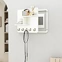 Fuse Box Cover Cabinet, Wall Mounted Fuse Box Cover Cabinet, Wooden with Shelf &amp; Hooks, for Living Room Home Office(White-b,45 * 35cm/17.7 * 13.8in)