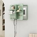 Fuse Box Cover Cabinet, Wall Mounted Fuse Box Cover Cabinet, Wooden with Shelf &amp; Hooks, for Living Room Home Office(Green-a,45 * 35cm/17.7 * 13.8in)