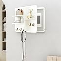 Fuse Box Cover Cabinet, Wall Mounted Fuse Box Cover Cabinet, Wooden with Shelf &amp; Hooks, for Living Room Home Office(White-a,60 * 40cm/23.6 * 15.7in)