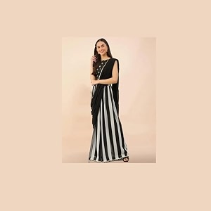 Fusion Style Striped Black and White Saree
