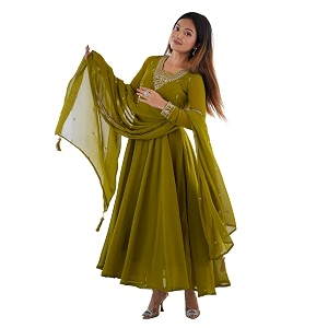 FUSIONIC Premium Mehndi Green Anarkali Set with