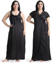 FusionVilla Women Self Design Black Night Suit