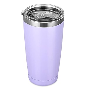 futtumy stainless steel travel tumbler 20 oz tumbler with 2 lids and straws insulated coffee tumbler double wall travel tumbler thermal cup powder coated coffee cup for hot cold drinks white