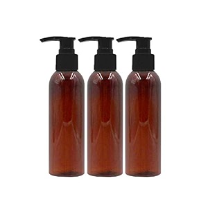 100 ml amber pet pump bottle for diy cosmetic- sun proof oxidize safe use for shampoos toners conditioner body wash cough syrup etc amber black pump - pack of 3