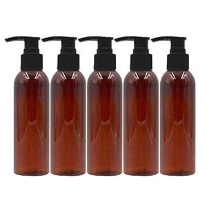 100 ml amber pet pump bottle for diy cosmetic- sun proof oxidize safe use for shampoos toners conditioner body wash cough syrup etc amber black pump - pack of 5