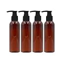 100 ml Amber Pet Pump Bottle for DIY Cosmetic- Sun Proof, Oxidize Safe, Use for Shampoos, Toners, Conditioner, Body Wash, Cough Syrup etc (Amber, Black Pump - Pack of 4)