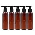 100 ml Amber Pet Pump Bottle for DIY Cosmetic- Sun Proof, Oxidize Safe, Use for Shampoos, Toners, Conditioner, Body Wash, Cough Syrup etc (Amber, Black Pump - Pack of 5)