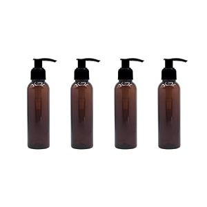 120 ml amber pet pump bottle for diy cosmetic- sun proof oxidize safe use for shampoos toners conditioner body wash cough syrup etc amber black pump - pack of 4