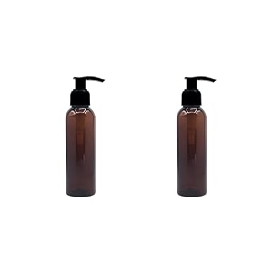 120 ml amber pet pump bottle for diy cosmetic- sun proof oxidize safe use for shampoos toners conditioner body wash cough syrup etc amber black pump - pack of 2