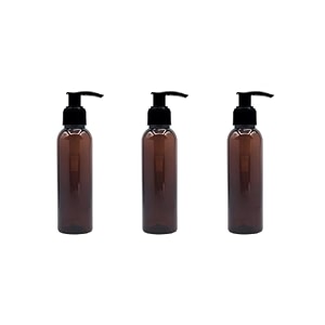 120 ml amber pet pump bottle for diy cosmetic- sun proof oxidize safe use for shampoos toners conditioner body wash cough syrup etc amber black pump - pack of 3