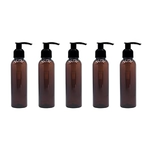120 ml amber pet pump bottle for diy cosmetic- sun proof oxidize safe use for shampoos toners conditioner body wash cough syrup etc amber black pump - pack of 5