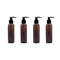 120 ml Amber Pet Pump Bottle for DIY Cosmetic- Sun Proof, Oxidize Safe, Use for Shampoos, Toners, Conditioner, Body Wash, Cough Syrup etc (Amber, Black Pump - Pack of 4)