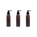 120 ml Amber Pet Pump Bottle for DIY Cosmetic- Sun Proof, Oxidize Safe, Use for Shampoos, Toners, Conditioner, Body Wash, Cough Syrup etc (Amber, Black Pump - Pack of 3)