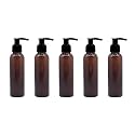 120 ml Amber Pet Pump Bottle for DIY Cosmetic- Sun Proof, Oxidize Safe, Use for Shampoos, Toners, Conditioner, Body Wash, Cough Syrup etc (Amber, Black Pump - Pack of 5)