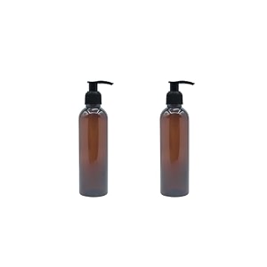 200 ml amber pet pump bottle for diy cosmetic- sun proof oxidize safe use for shampoos toners conditioner body wash cough syrup etc amber black pump - pack of 2