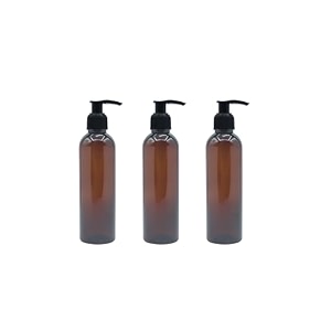 200 ml amber pet pump bottle for diy cosmetic- sun proof oxidize safe use for shampoos toners conditioner body wash cough syrup etc amber black pump - pack of 3