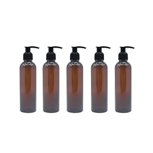 200 ml amber pet pump bottle for diy cosmetic- sun proof oxidize safe use for shampoos toners conditioner body wash cough syrup etc amber black pump - pack of 5