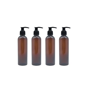 200 ml amber pet pump bottle for diy cosmetic- sun proof oxidize safe use for shampoos toners conditioner body wash cough syrup etc amber black pump - pack of 4