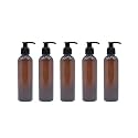 200 ml Amber Pet Pump Bottle for DIY Cosmetic- Sun Proof, Oxidize Safe, Use for Shampoos, Toners, Conditioner, Body Wash, Cough Syrup etc (Amber, Black Pump - Pack of 5)