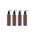 200 ml Amber Pet Pump Bottle for DIY Cosmetic- Sun Proof, Oxidize Safe, Use for Shampoos, Toners, Conditioner, Body Wash, Cough Syrup etc (Amber, Black Pump - Pack of 4)